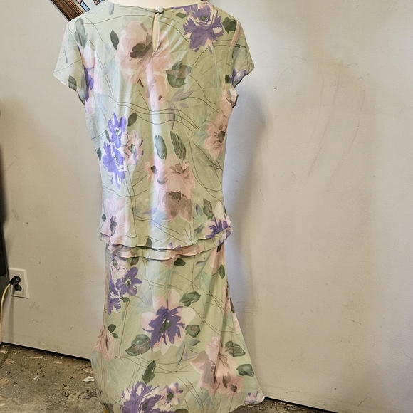 Beautiful VTG Seafoam and Lavender Floral Print Dress by J.B.S. LTD Sz 14 - Picture 6 of 9